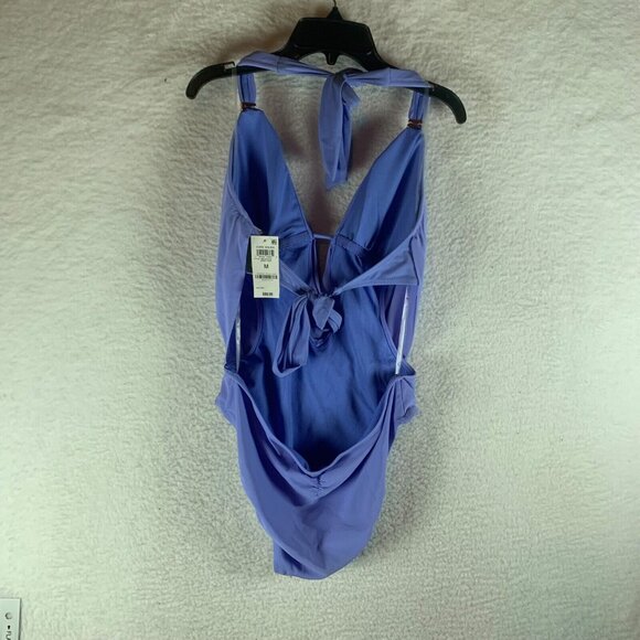Bar III Women's Cowl Neck‎ Cutout Purple Halter Strap One-Piece Swimsuit Size M - Picture 8 of 11